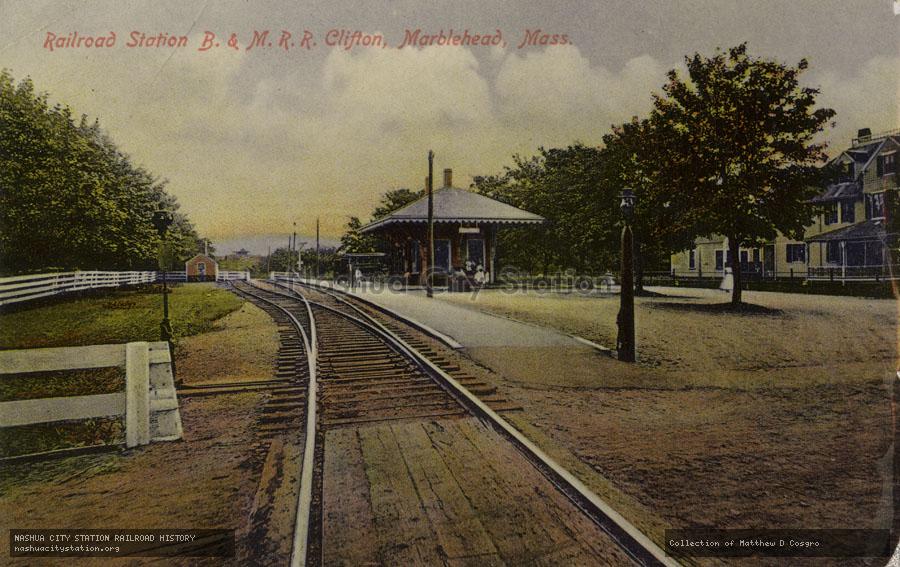 Postcard: Railroad Station, Boston & Maine Railroad, Clifton, Marblehead, Massachusetts
